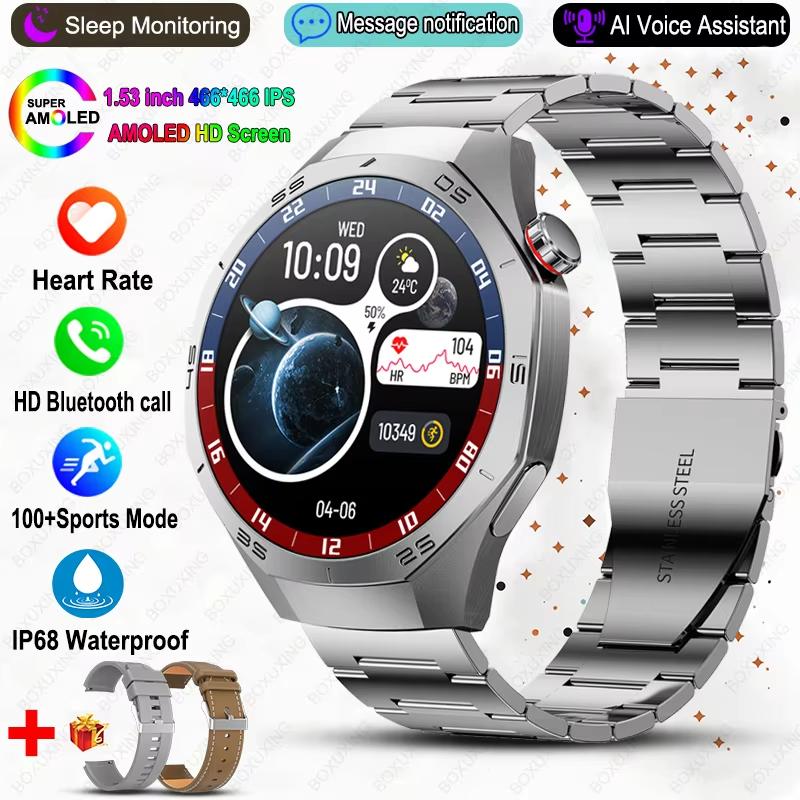 Neue Smartwatch Herren NFC HD AMOLED Bildschirm GPS Bewegungsbahn Herzfrequenz Bluetooth Anruf Sport Smartwatch IP68 Kabelloses Laden Steel silber
