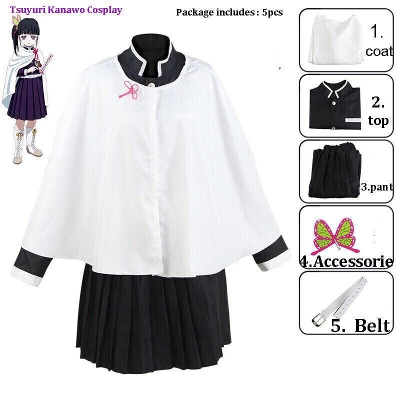 Tsuyuri Kanao Cosplay schwarze Perücke Kostüm Kimono Frau Mädchen Anime Demon Slayer Kimetsu No Yaiba Uniform Neujahr Kimono Haori Kleidung Kinder Mädchen 3XS/130cm