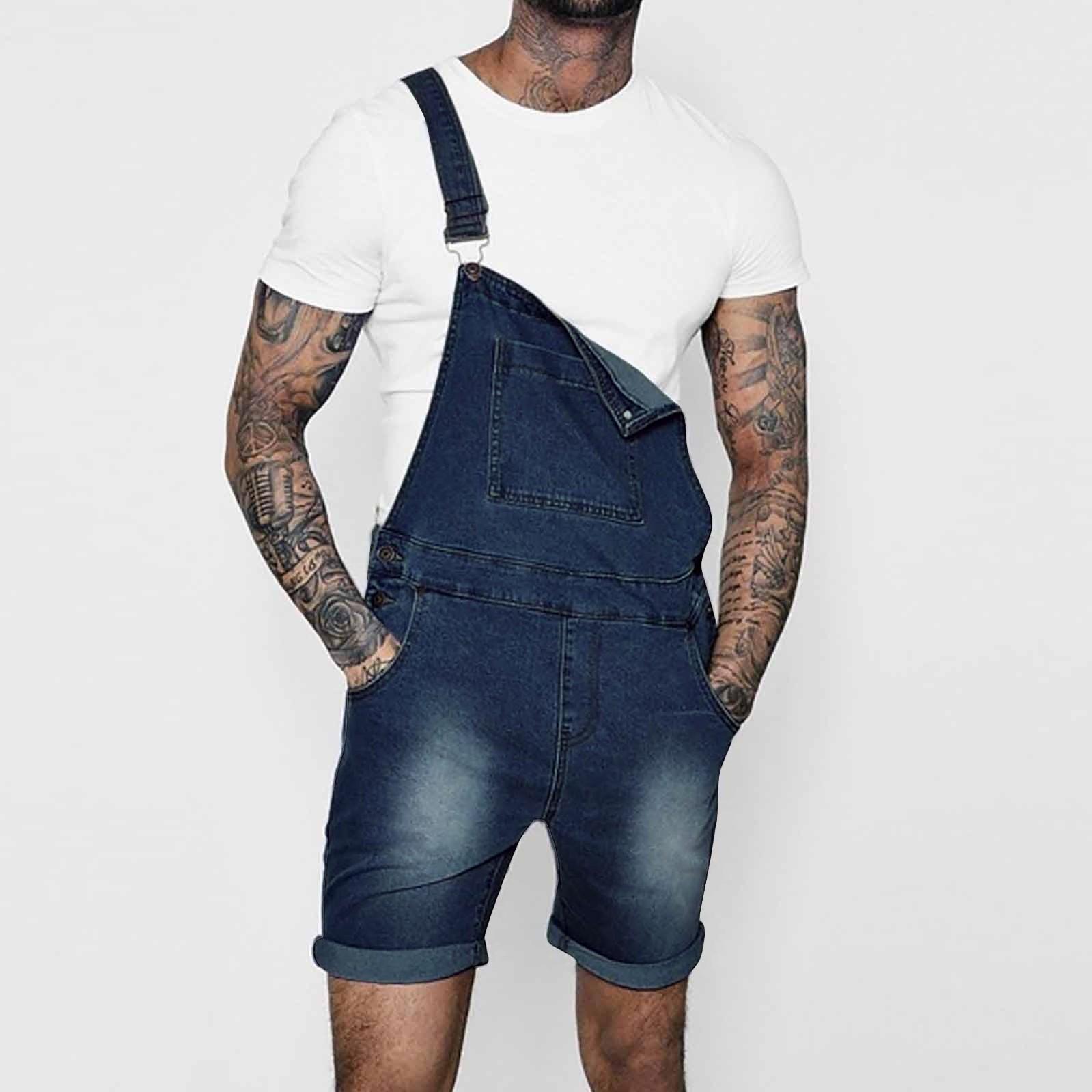Herren Jeans-Overall mit mehreren Taschen, Overall, Streetwear-Overall, Hosenträgerhose XL dunkelblaue