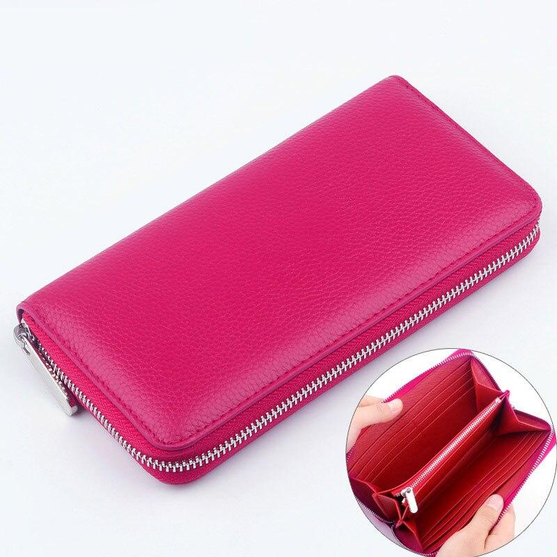 Echtes Leder Frauen Brieftasche Große Kapazität Männer Leder Clutch Tasche Mode Lange Standard Zipper Brieftasche Geld Tasche rose rot