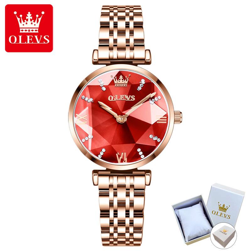 OLEVS 6642 mit Geschenkbox, modische Damenuhr, wasserdichte Damenuhr, Quarzuhr rot