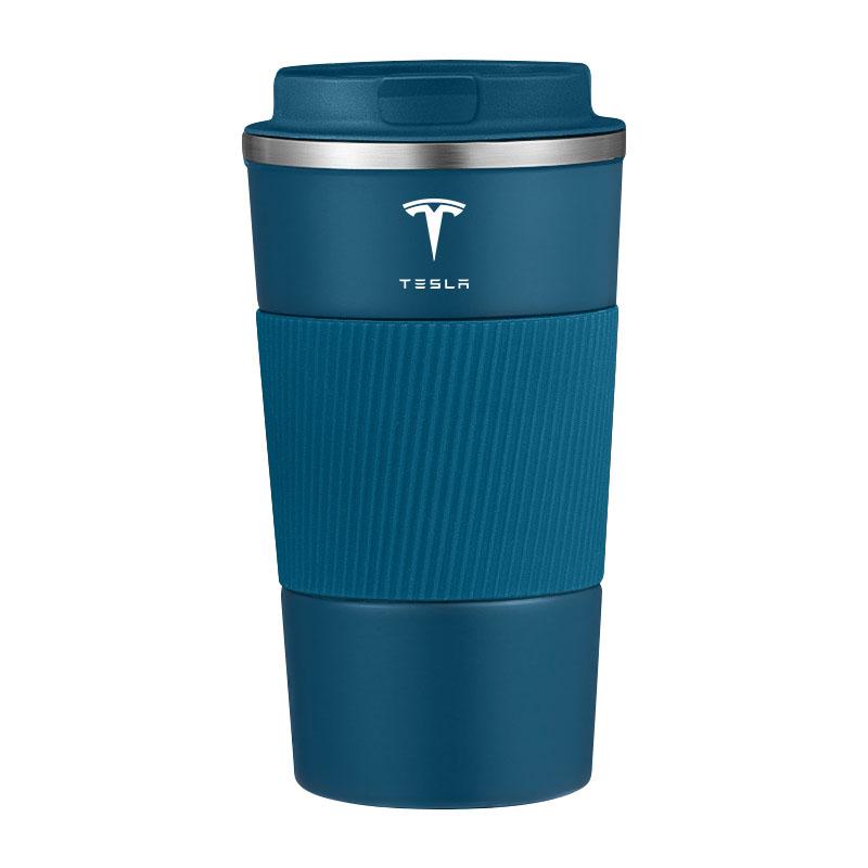 500ml Edelstahl Kaffeebecher Thermosbecher Tragbarer Reise Thermobecher Für Tesla Modell 3 Modell X Y Stil Roadster Autozubehör blau