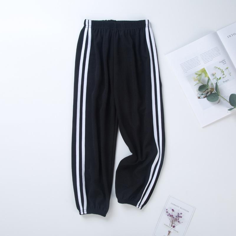Kinder Sommer Jogger Hosen Mode Gestreifte Sport Hosen Jungen Mädchen Casual Hosen 150 schwarz