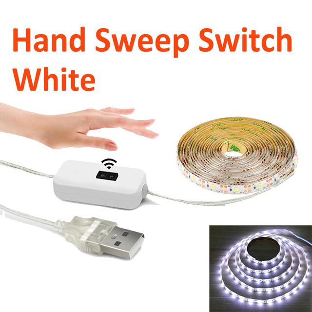 Drahtlose PIR Hand Sweep Sensor LED küche Nachtlicht 5V USB Power 2835 LED Streifen Wasserdichte Band lampe für hause Schrank Schrank 2m weiß