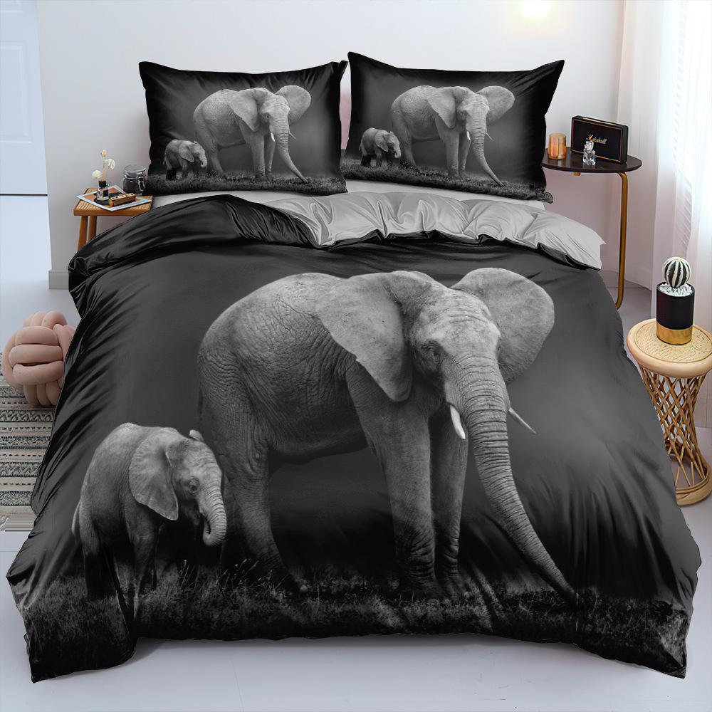 3D-Elefant-Muster-Bettwäsche-Set, Bettwäsche-Set, Schlafzimmer, Zuhause, Bettwäsche-Set, Bettbezug, Kissenbezug, 2/3-teilig, ultraweiche Heimdekoration Cama 105--180x220cm