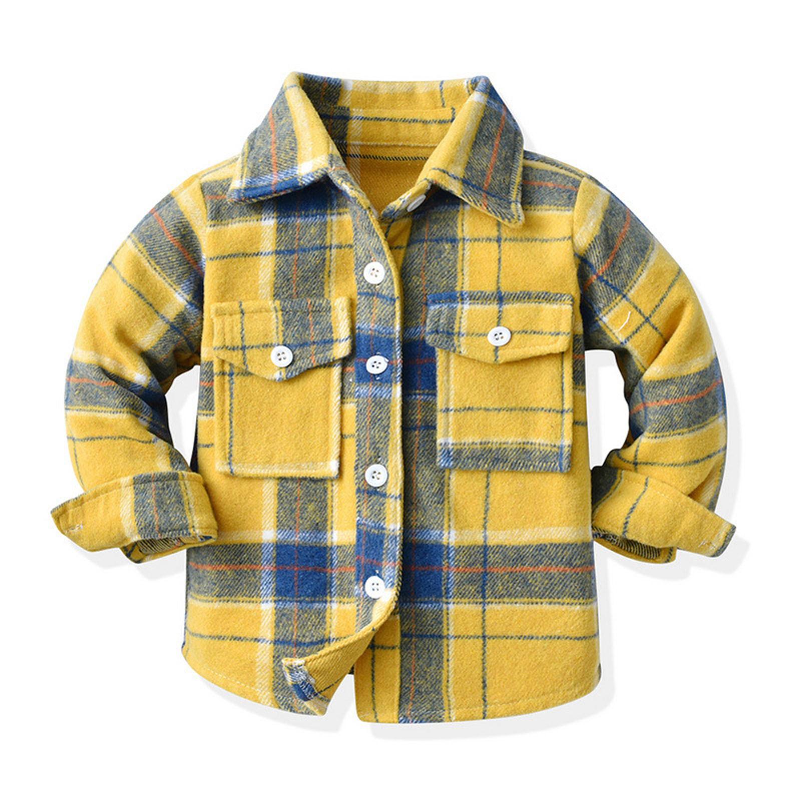 Kinder Kleinkind Flanell Hemd Jacke Plaid Langarm Revers Button-Down Shacket Baby Jungen Mädchen Herbst Hemd Mantel Outwear 90 gelb