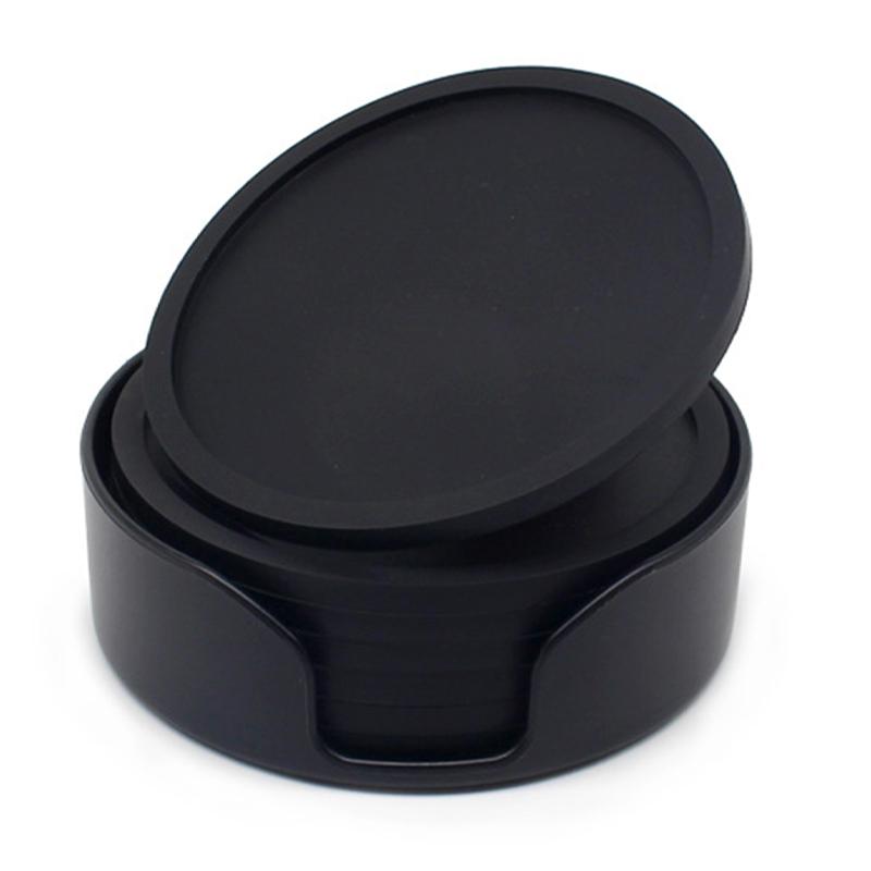 6 teile/satz 10 cm Silikon Untersetzer Runde Hitzebeständige Teetasse Matte Trinken Kaffeetasse Pad Decor Tisch Matte Küche Zubehör schwarz