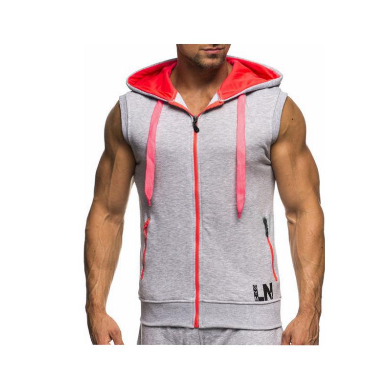 Herren Sport Gym ärmellose Hoodies Outdoor Running Training Weste Bodybuilding Tank Tops Baumwolle atmungsaktive Westen XXL hellgrau