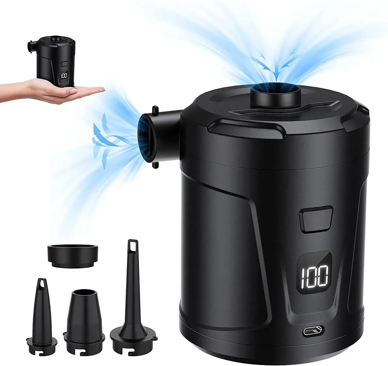 Elektrische Luftpumpe Inflator Akku Wiederaufladbarer Luftkompressor für PVC Boot Matratze Aufblasbarer Swimmingpool Floß Luftbett Black