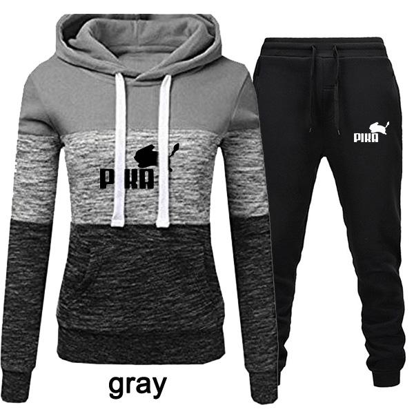 Frauen Mode 2 Stück Trainingsanzüge Farbe Patchwork Trainingsanzug Weibliche Lange Hülse Hoodies Sweatshirt und Jogginghose M grau