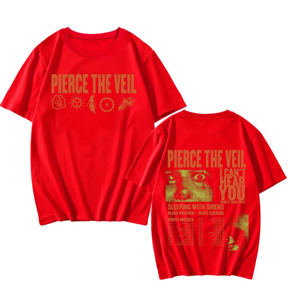 Pierce The Veil I Can't Hear You World Tour T-Shirts Unisex Beidseitig bedruckte Baumwoll-T-Shirts Herren Damen Musik-T-Shirts Rockband Punk Tops M sand