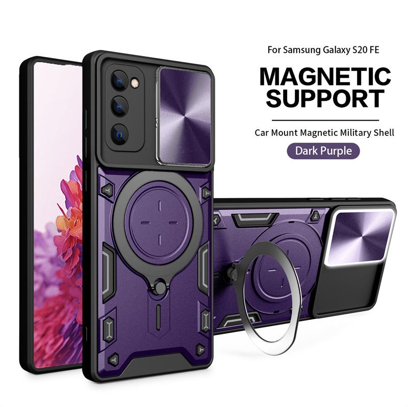 Für Samsung Galaxy S20 FE 5G Hülle Magnetische Metallringhalterung Rüstungshüllen für Galaxy S20 FE 2022 S20FE Schiebeobjektiv-Schutzabdeckung For Galaxy S20 FE violett