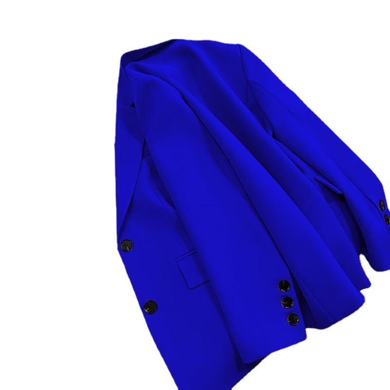 Frauen Einfarbig Schwarz Knopf Tasche Blazer Anzug Langarm Strickjacke Koreanische Mode Casual Multi Farben Blazer Jacke XL blau