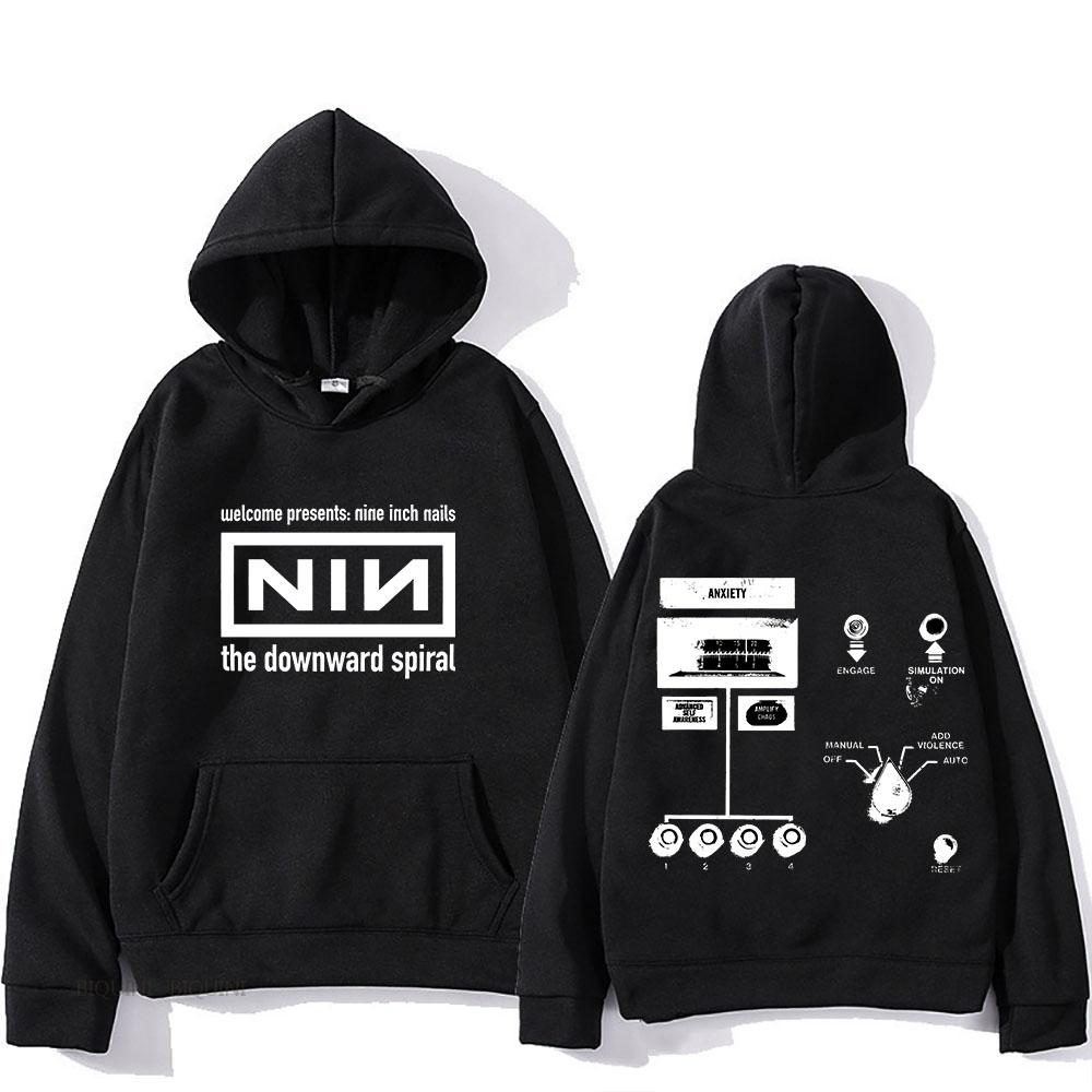 2025 Retro Kapuzen Nine Inch Nails Confirm Tour Fleece Harajuku Sweatshirt für Herbst/Winter Gothic Kleidung Punk Hoody S schwarz