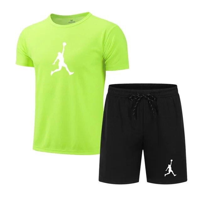 Sommer Beliebte männer T-shirt + shorts Anzug Männer Sport Anzug Druck Lässige Mode Kurzen ärmeln T-shirt Set Männer jogger Anzug Set 2XL green