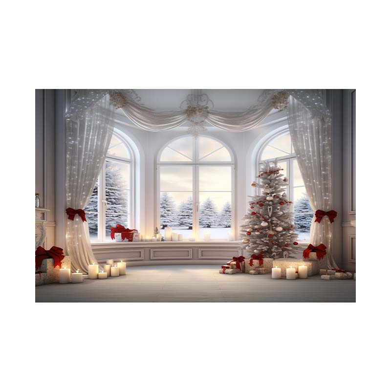 Innenfensterbank-Winter-Schnee-Szenen-Kinderschießen-Hintergrund-Stoff-Hintergrund-Wand-Dekorations-Foto-Stoff 150*100cm