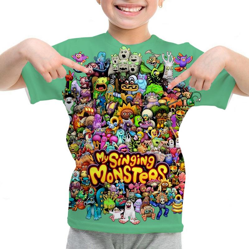 Kinderkleidung My Singing Monsters T-Shirt Cartoon 3D Druck T-Shirt Tops Sommer Kinderkleidung Jungen Mädchen Rundhals Kurzarm T-Shirt 140 black