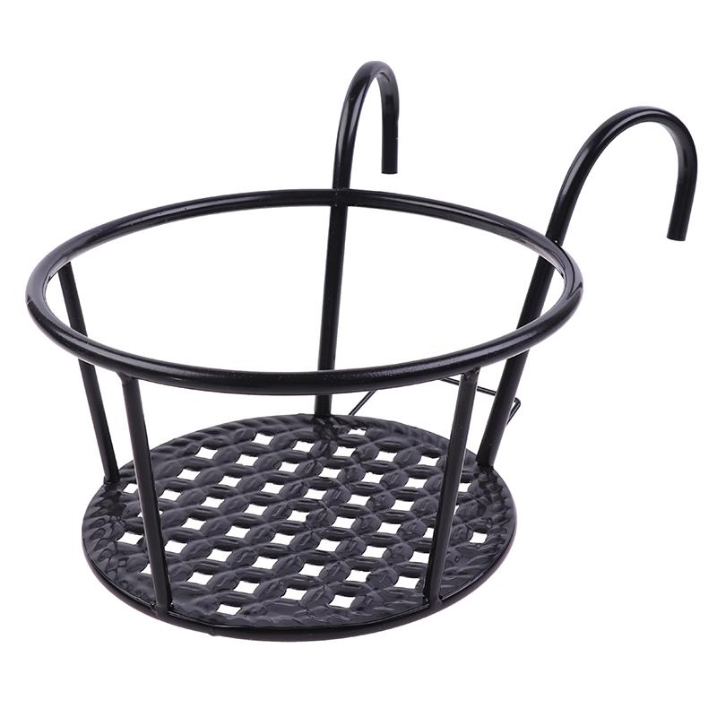Outdoor Hängenden Korb Anlage Eisen Racks Zaun Balkon Runde Blume Topf Dekor schwarz