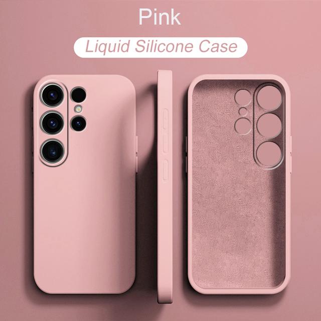 Flüssige Silikonhülle für Samsung Galaxy S20 S21 S22 S23 FE S24 Ultra Plus Note 10 20 Ultra S10 A54 Ganzkörper-Kamera-Schutzhülle, quadratische Abdeckung aus Silikon Samsung Note 10 rosa