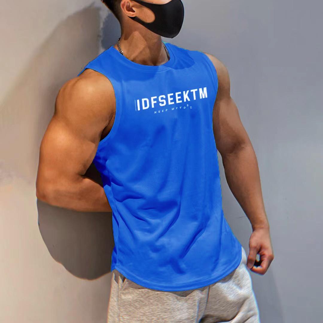 Herrenmode Sport Tanktops Lässiges Ärmelloses T-Shirt Herren Sportweste M blau