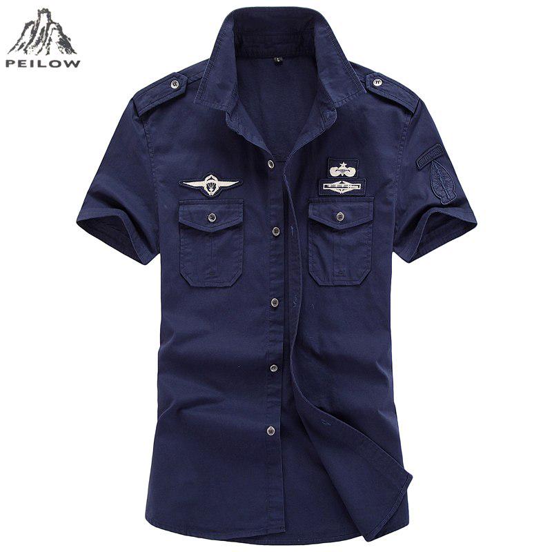 Herrenhemd, 100 % Baumwolle, Armee-Taktik-Hemd, Baumwolle, lässig, Militär-Stil, Hemden, Übergröße, 6XL XXXL blau
