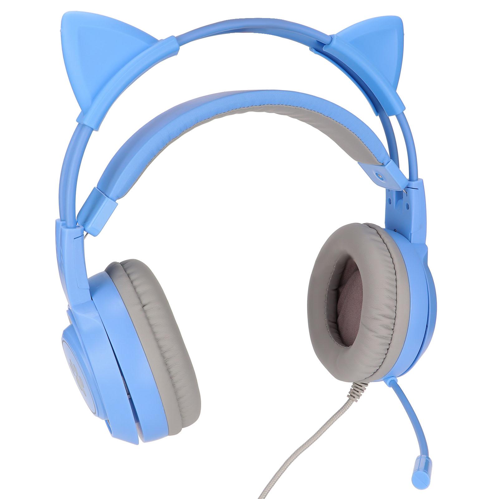 SYG25 Cat Ear Gaming Headset USB + 3,5-mm-Stecker Gaming-Kopfhörer Unterstützt Lautstärkeregelung Mikrofon blau