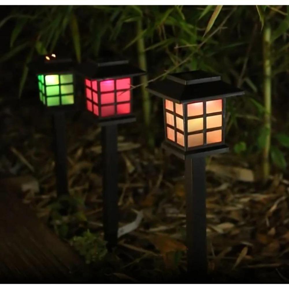12 stücke Solar Outdoor Rasen Lichter Retro Haus Geformt Lampe Wasserdichte Hof Garten Dekoration Nacht Lampe Eingesetzt Kleine Palast Lichter colored light-2pcs