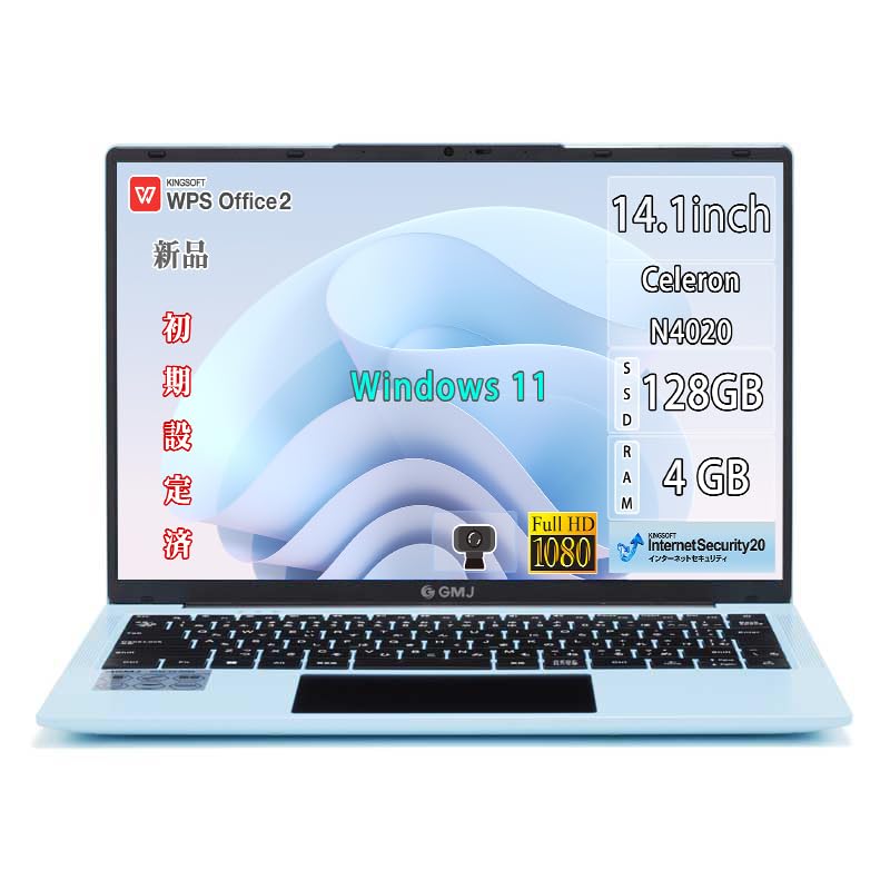 und schlanker Laptop mit Windows 11 128GB 4GB WPS USB und HDMI GM-JAPAN 14,1-Zoll ultraleicht Office, SSD, RAM, Webcam, Office, Celeron, Wi-Fi, 3.0,