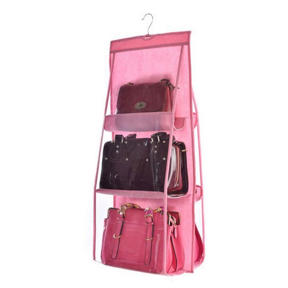Hängender Handtaschen-Organizer mit 6 Taschen für Kleiderschrank, Aufbewahrungstasche, Tür, Wand, verschiedene Schuhbeutel mit Kleiderbügel rosa