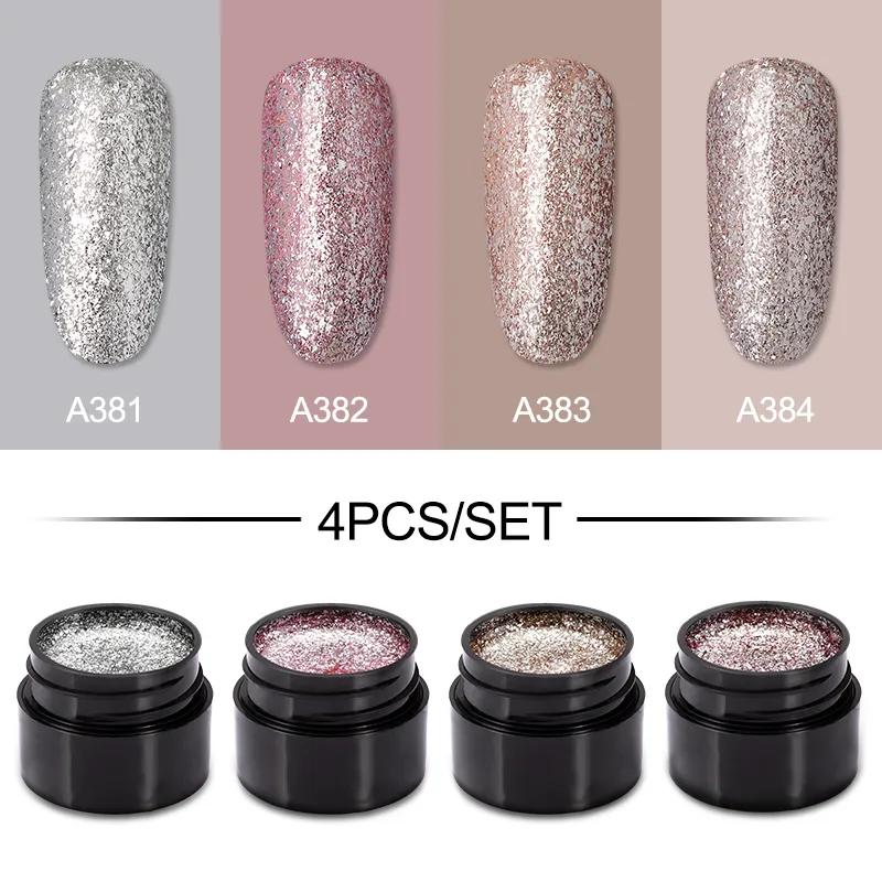 ROSALIND 4-teiliges Gel-Nagellack-Lot-Set, glitzerndes Nagel-Gel-Nagellack, Soak-Off-UV-Nagellack-Gel-Set
