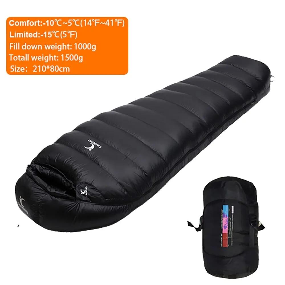 Outdoor Thermische Camping Weiße Ente Unten Schlafsack Ultraleicht Winter Herbst Erwachsene Schlafsack Reise Wandern Camping Tasche Black 1000g