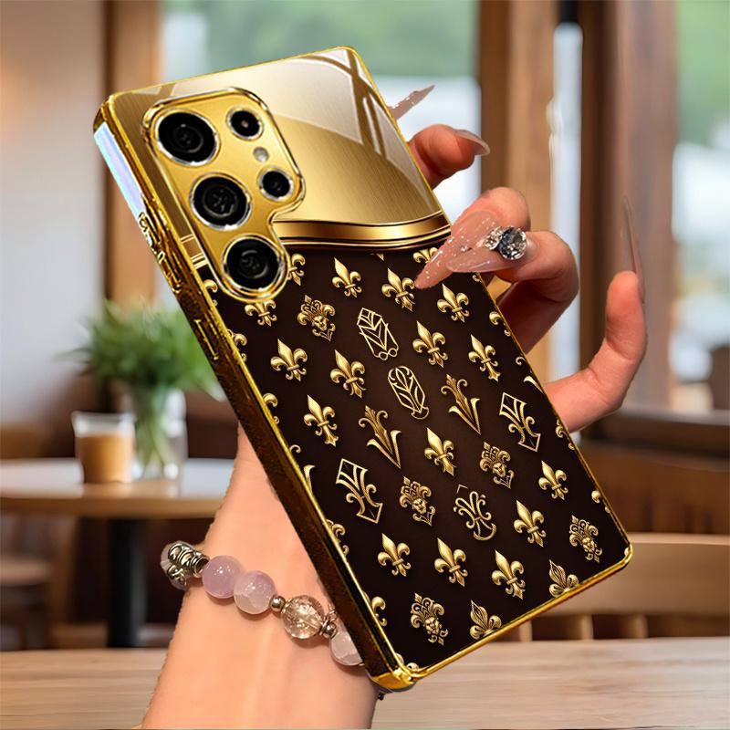 Hochglanz Braun & Gold Handyhülle s26 ultra Hülle Glas Handys für Samsung Galaxy S26 S25 S24 S23 S22 FE, Ultra, Plus For Galaxy S22 5G