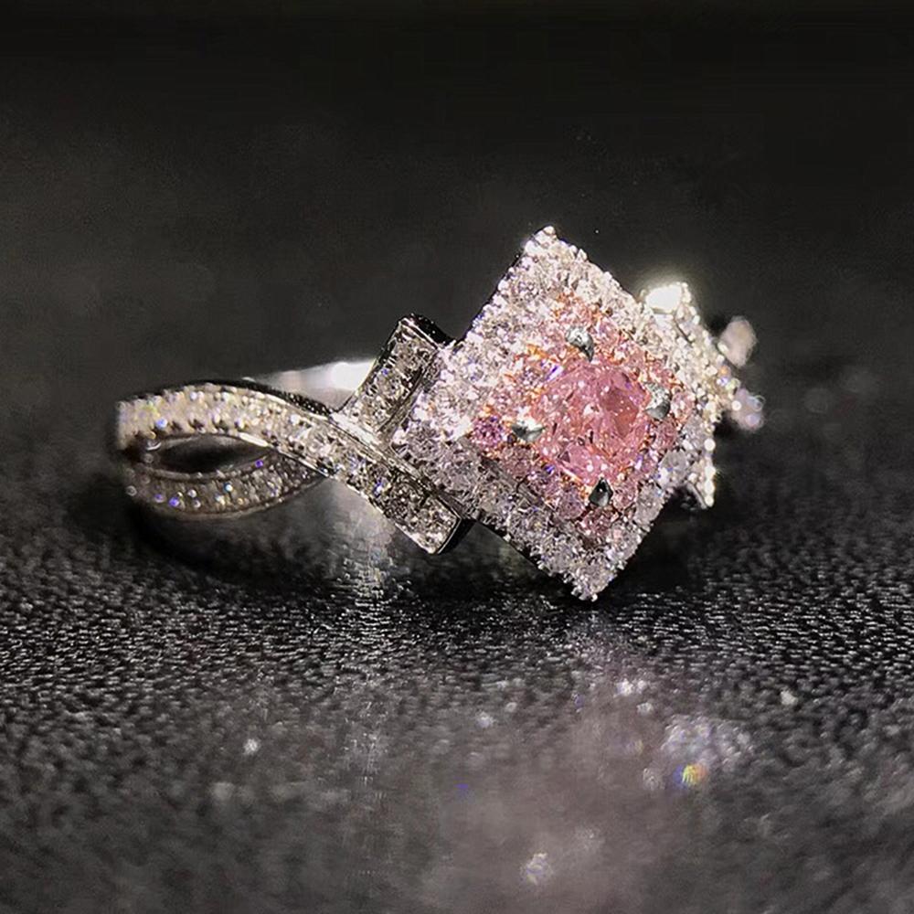 Huitan Pink CZ Damen-Verlobungsringe, romantisches, neuartiges Design, Damenringe, Valentinstag, Jahrestag, Liebesgeschenk, Statement-Schmuck 9 gray