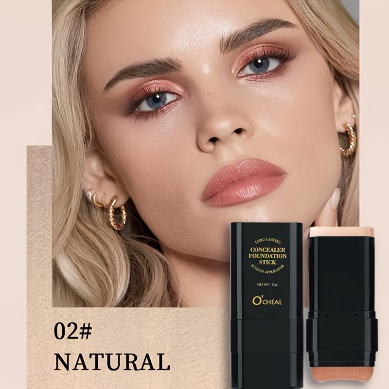 2-in-1 Wasserdichter Concealer & Foundation Stick Schweißresistent, Starke Deckkraft für Augenringe, Foundation-Stick mit Pinselabdeckung 02