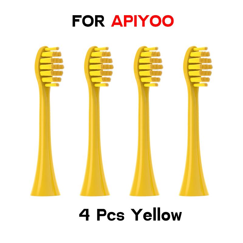 4 Stück Ersatzbürstenköpfe für APIYOO P7/Y8/G7/SUP/T1 Sonic Tooth Soft DuPont BristleDeep Cleaning Vakuumpaket Ersatzdüsen gelb