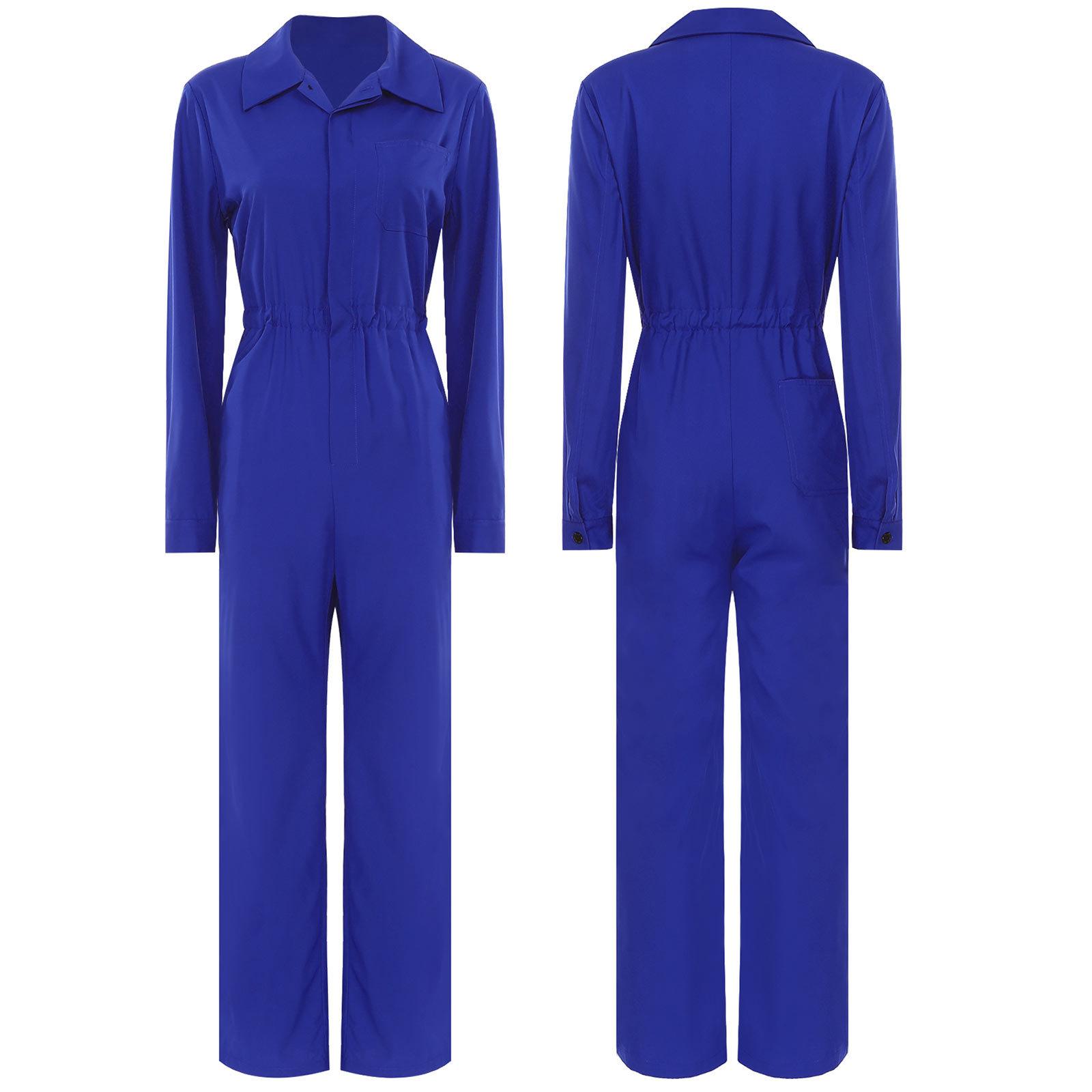 Damen Langarm Overall Mechaniker Uniform Arbeitskleidung Kesselanzug Overalls Lockere Passform Jumpsuit Romper XL blau