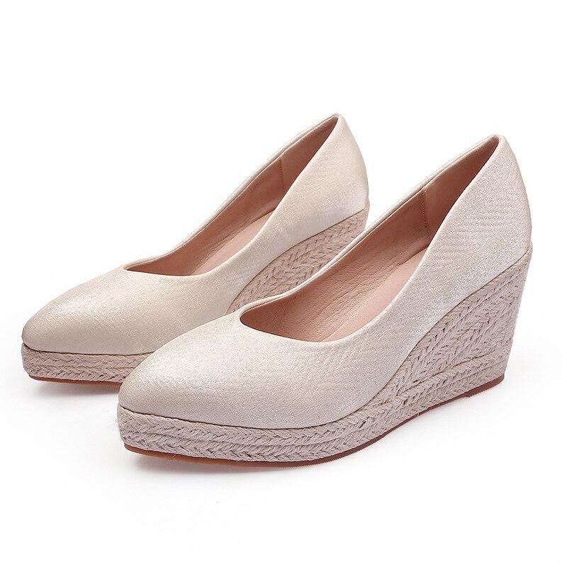 Mode High Heels Damen Partyschuhe Spitzschuh Damen Keilschuhe Marke Damen Pumps Keilabsatz 8cm Große Größe 42 38 beige