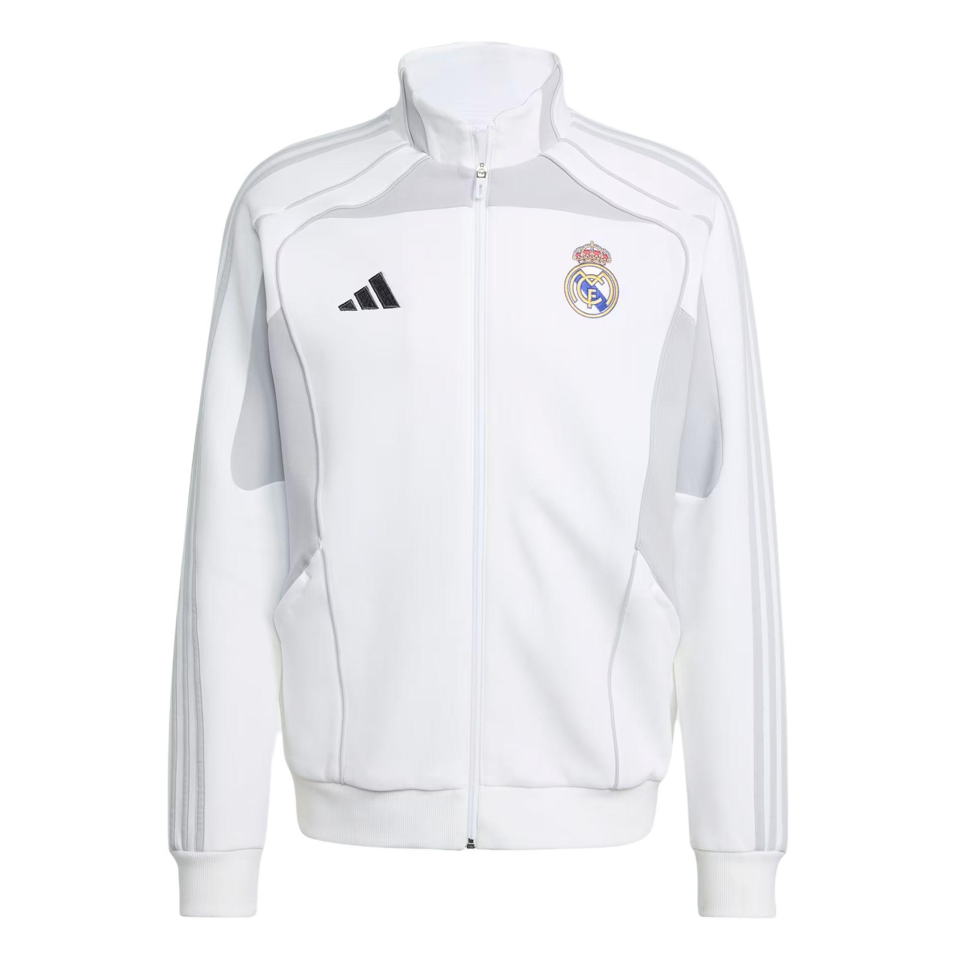 Adidas Track Real Madrid UBP Logo Stehkragen Raglan Langarmjacke Herrenjacke Weiß Hellgrau JN3069 S