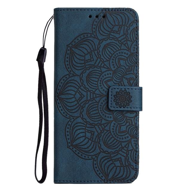 Leder Handyhülle für Funda Samsung Galaxy S23 Ultra S22 S21 Plus S20 Fe 5g Cover Cases Mandala Flip Wallet Kartenhalter Frauen Samsung S21 FE blau