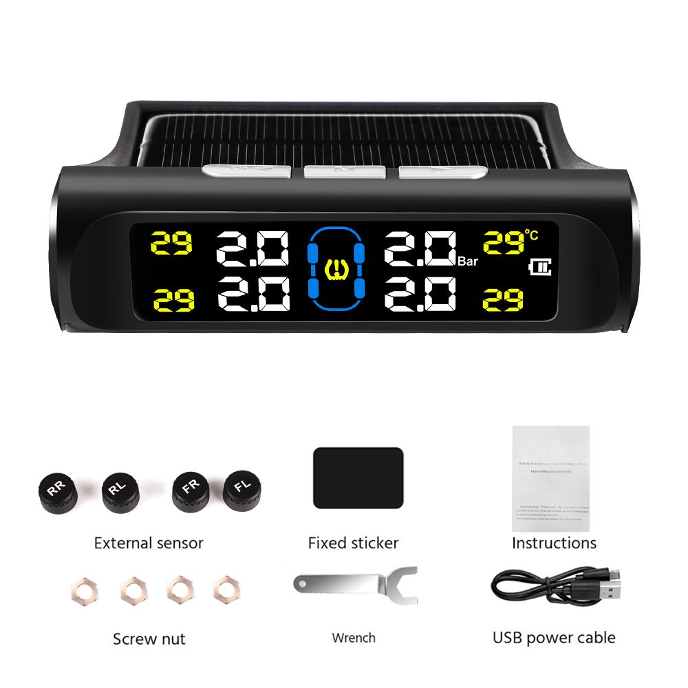 Solar Power Auto Reifendruck Monitor TPMS Auto Reifendruck Alarm Monitor System Auto Sicherheit Alarm Systeme Reifendruck Sensor Kit