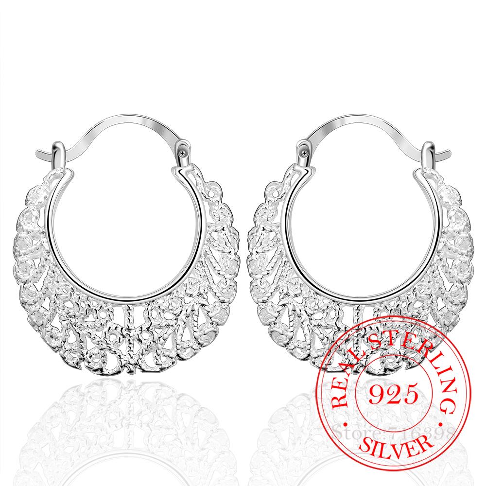 925 Silber Weave Hollow Moon Hoop Ohrring für Frauen Mode Silberschmuck white