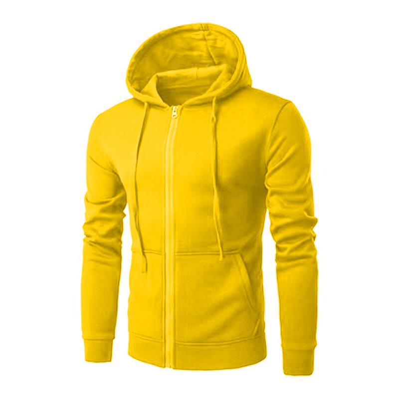 Herren Fleece Zip Down Hoodies Jacken Männer Einfarbig Langarm Mit Kapuze Strickjacke Mantel Lässige Sweatshirt Kleidung XXL gelb