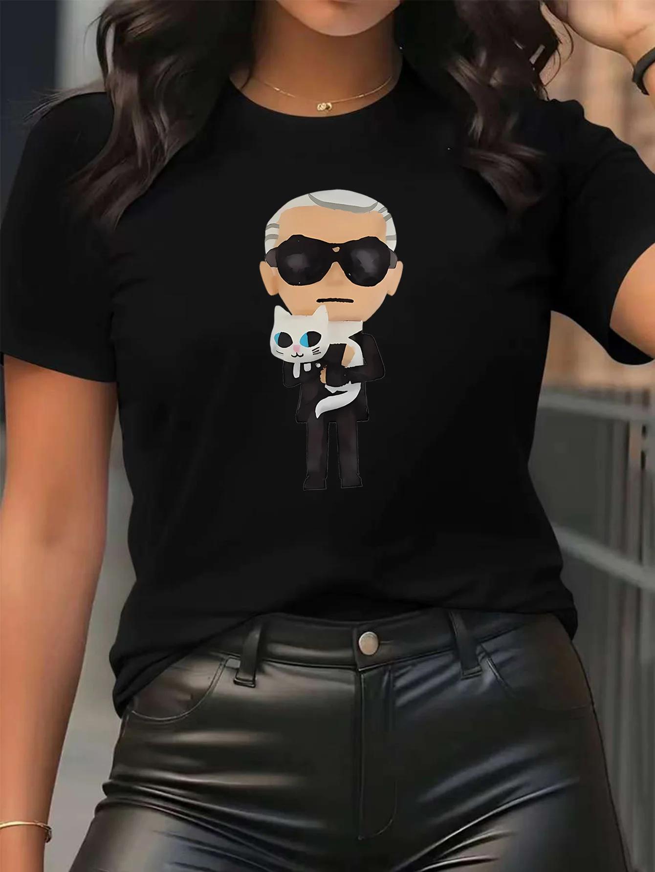 ZX T-Shirt Cartoon KARL Damen T-Shirt Freizeitmode Kurzarm T-Shirts Bequemes T-Shirt Sommer Streetwear Damen T-Shirt Damen Kleidung S