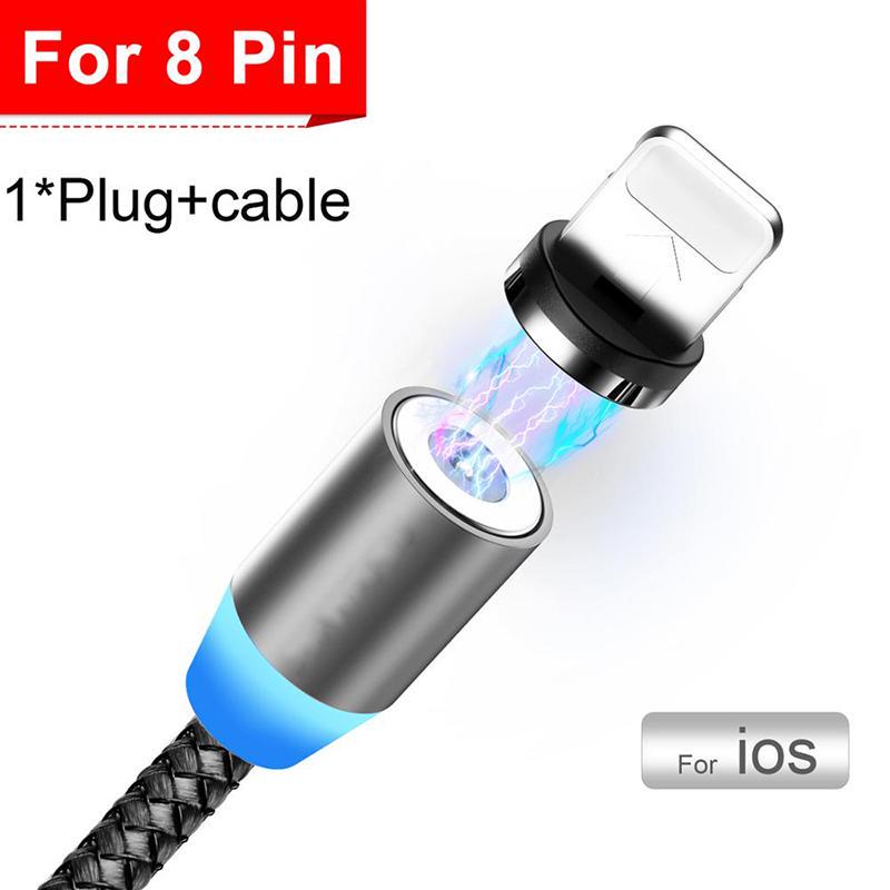 VAORLO USB Magnetisches Ladekabel Für Micro Typ-C 8 Pin Schnelle Lade Mode Kabel Für iphone Xiaomi Huawei Samsung 8 Pin graue