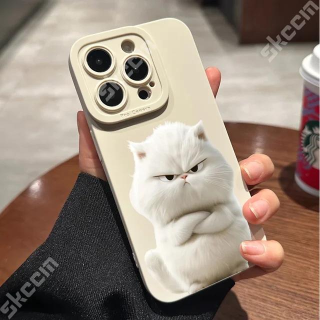 Süße Cartoon-Katze-Telefonhülle für iPhone 16 15 14 11 12 13 Pro Max XS XR X 8 7 Plus Mini Stoßfeste weiche Silikon-Stoßstangenabdeckung 7Plus or 8Plus elfenbein