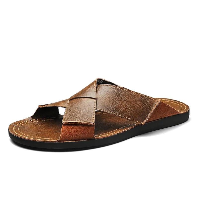 Neue Herrenmode Pantoletten Hausschuhe Weiche Bequeme Herren Flip-Flops Halbschleifer Rutschfeste Leichte Sandalen Sommer Laufschuhe 48 braun