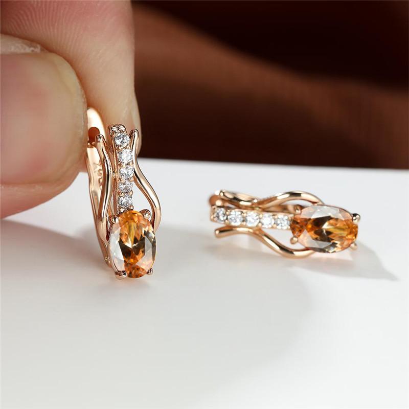 Rose Gold Farbe Ohrringe Oval Cut Rot Weiß Schwarz Stein Weiblichen Hochzeit Schmuck Luxus CZ Klaue Ohrringe für Frauen Tropfen ohrringe champagner