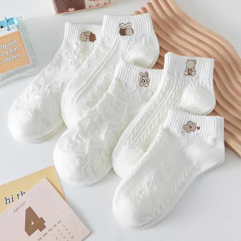 5 Pairs Bär Frauen Socken Weibliche Hohl Socken Frühling und Sommer Koreanische Mädchen Japanische Nette Ins Flut Weiße Mädchen Socken One size