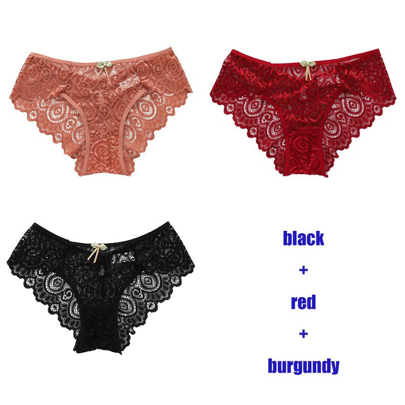 3 Teile/los Frauen Sexy Spitze Höschen Low-Rise Versuchung Dessous Weibliche G String Transparent Unterwäsche Aushöhlen Briefs Dessous XL
