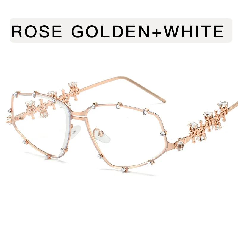 Y2K Klassische Sonnenbrille Brille Damen Großes Gestell Metallbrillengestell Herren Transparente Gläser Brille Gold Optische Sicht Bling Partybrille beige